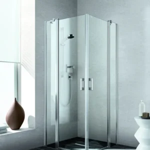 Top-Angebot Kermi Liga Eckeinstieg Halbteil mit Pendeltür und Festfeld 2-teilig Klarglas hell Silber Mattglanz 90 cm x 200 cm Anschlag rechts Montage bodengleich