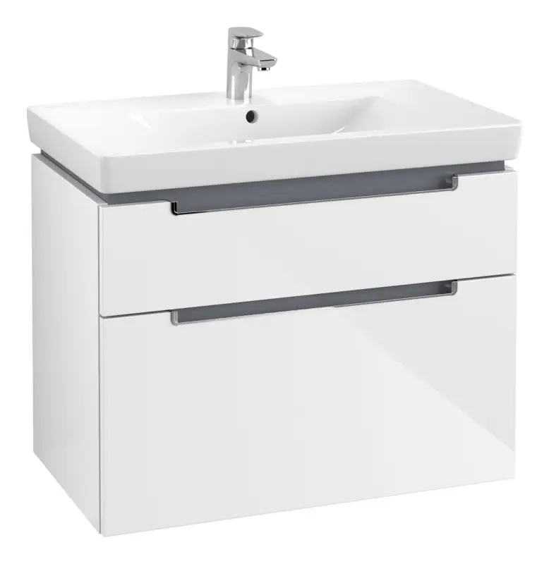 Markenware Villeroy & Boch Subway 2.0 Waschbeckenunterschrank für Becken mittig 2 Auszüge 787 x 590 x 449 mm - Glossy White