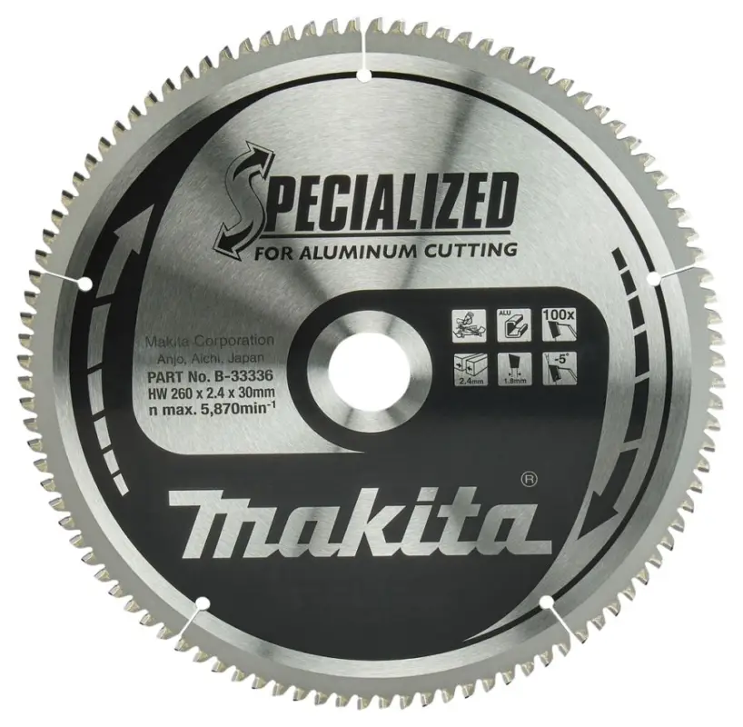 Makita Zubehör B-33336 HM-Kreissägeblatt Spezial Aluminium 260 x 30 x 100T Letzte Chance