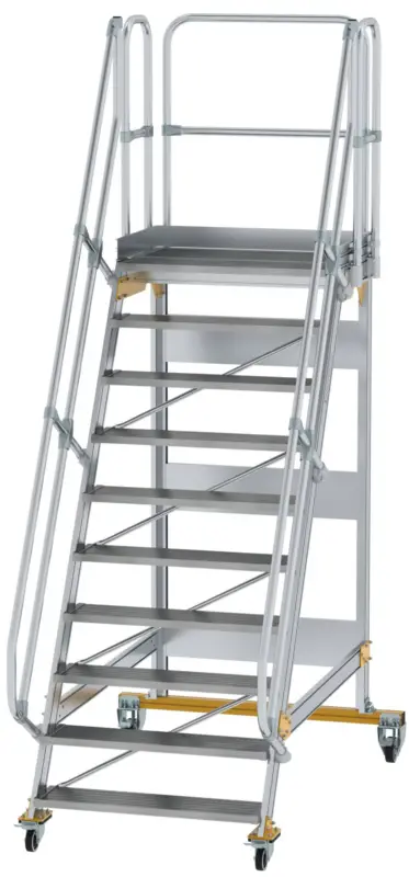Günzburger Podesttreppe fahrbar 60° 10 Stufen - 1000 mm breit Neue Kollektion