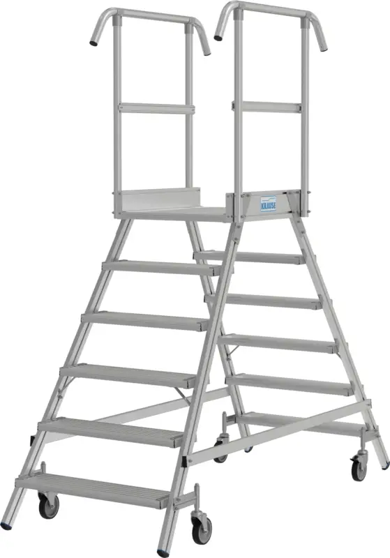 Krause Alu-Podestleiter mit Lenkrollen 2x6 Stufen Rabatt