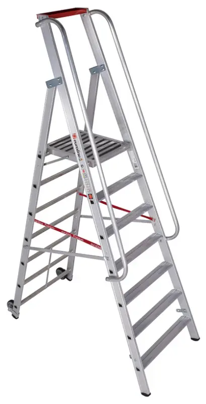 euroline Stufenstehleiter PREMIUM Alu mit großer Plattform 7 Stufen Begrenztes Angebot