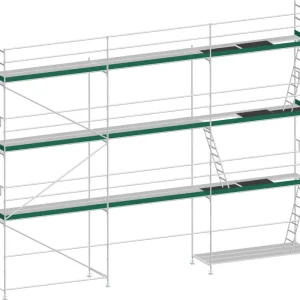 Geprüft MJ Gerüst UNI 70 Stahl mit Stahlboden 61 m² - 7,50 x 8,20 m