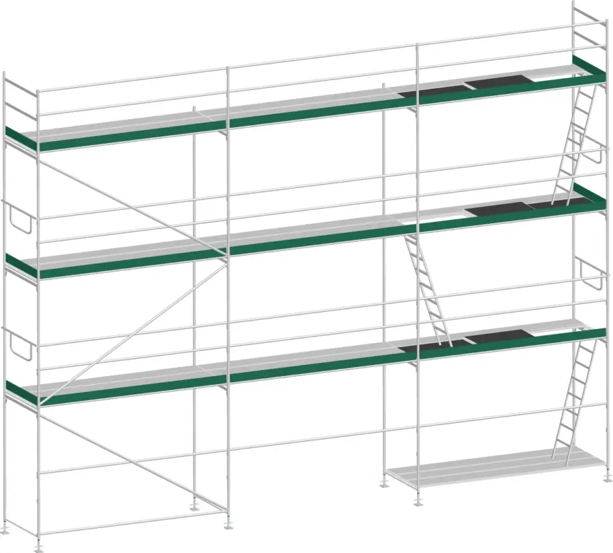 Geprüft MJ Gerüst UNI 70 Stahl mit Stahlboden 61 m² - 7,50 x 8,20 m