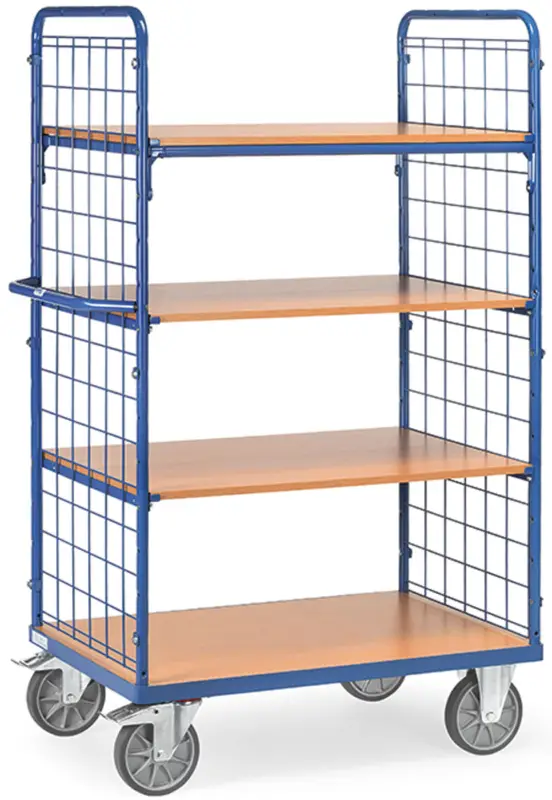 Fetra Doppelstirnwand-Etagenwagen DG mit vier Böden 1200 x 800 mm Neue Kollektion