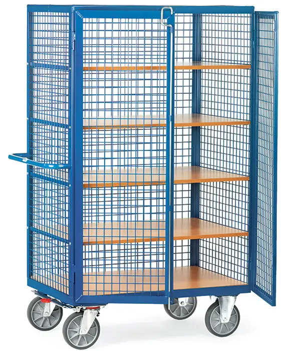 Fetra Drahtkastenwagen mit fünf Holzböden und Stangenverschluss 1000 x 680 mm Direktkauf