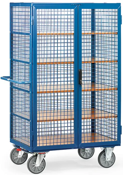 Fetra Drahtkastenwagen mit fünf Holzböden und Treibriegelverschluss 1200 x 780 mm Ausverkauf