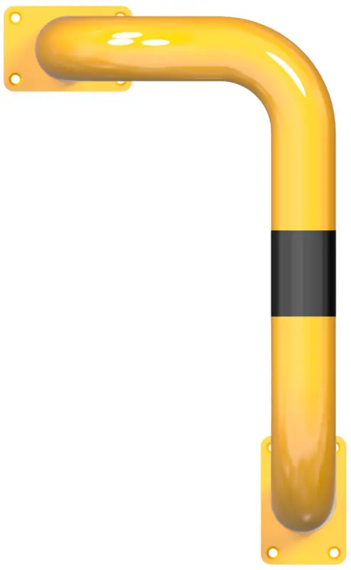 Kracherpreis Schake Rammschutzbügel Stahl 90° einseitig vertieft links OD Ø 76 mm gelb schwarz - 650 x 600 mm