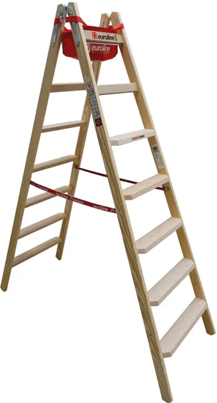 euroline Comfort-Stufenstehleiter Holz 2x7 Top-Preis
