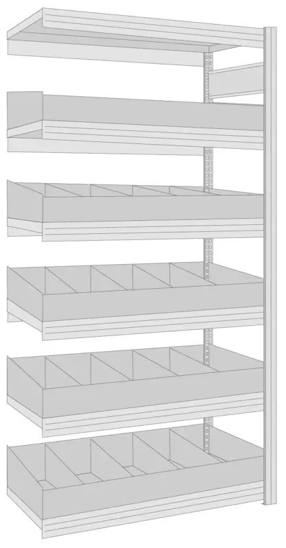 Regalwerk BERT Kleinteileregal 250 mit Schüttensets Anbaufeld 2000 x 1285 x 600 mm Neu