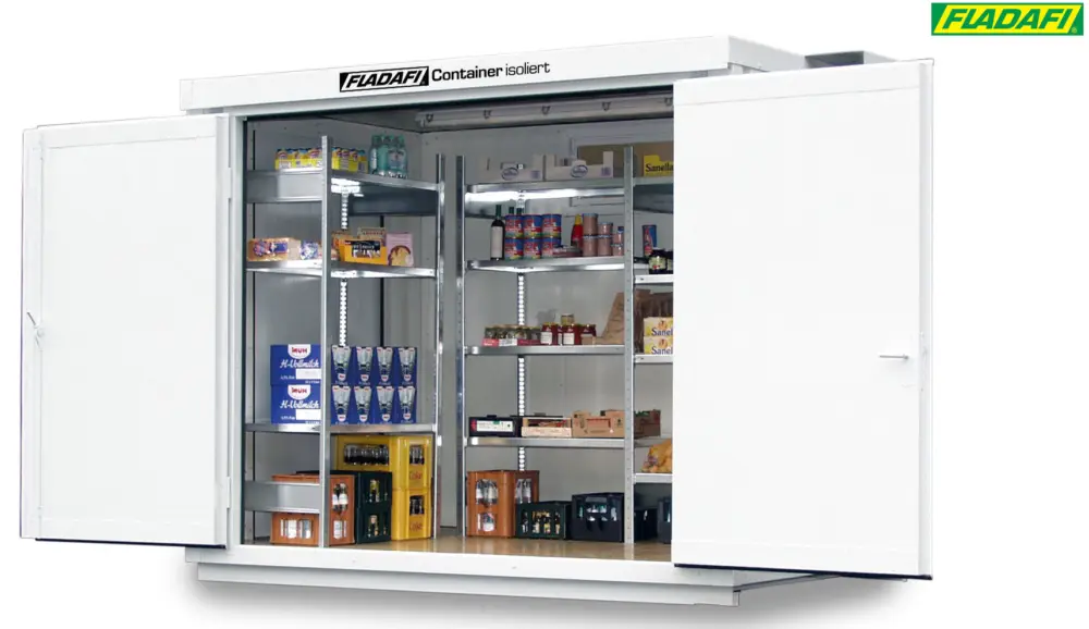 FLADAFI Thermocontainer 3050 x 2170 x 2465 mm mit isoliertem Boden - 1-flügelige Tür auf 3 m Seite Schnäppchen