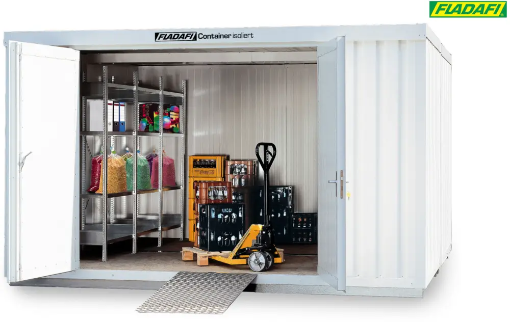 Nur Heute FLADAFI Thermocontainer Kombination 3050 x 4340 x 2465 mm mit isoliertem Boden - 2-flügelige Tür bre
