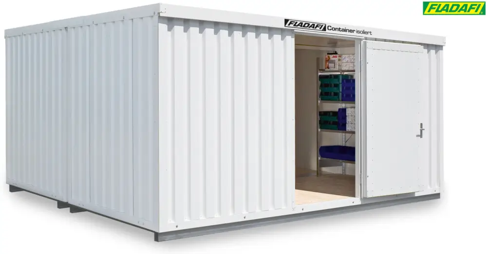Rabatt FLADAFI Thermocontainer Kombination 5080 x 4340 x 2465 mm mit isoliertem Boden - 1-flügelige Tür auf