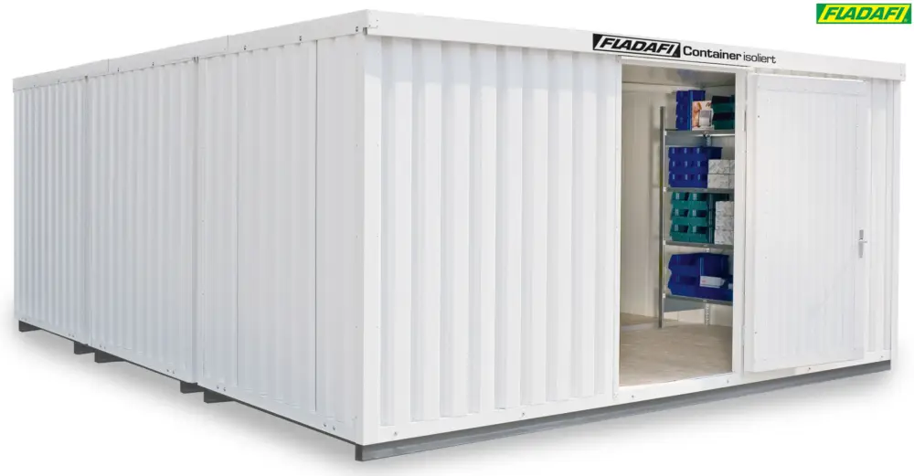 Markenprodukt FLADAFI Thermocontainer Kombination 5080 x 6520 x 2465 mm mit isoliertem Boden - 1-flügelige Tür auf