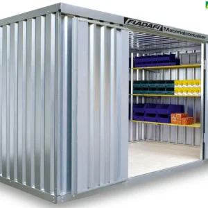 Bestpreis FLADAFI Materialcontainer 4050 x 2170 x 2150 mm mit Holzboden - 2-flügelige Tür breit auf 4 m Seite