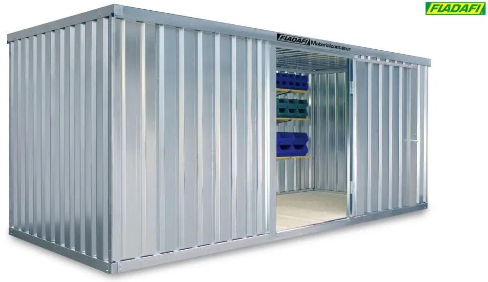 Neu FLADAFI Materialcontainer 5080 x 2170 x 2150 mm mit Holzboden - 1-flügelige Tür auf 2 m Seite