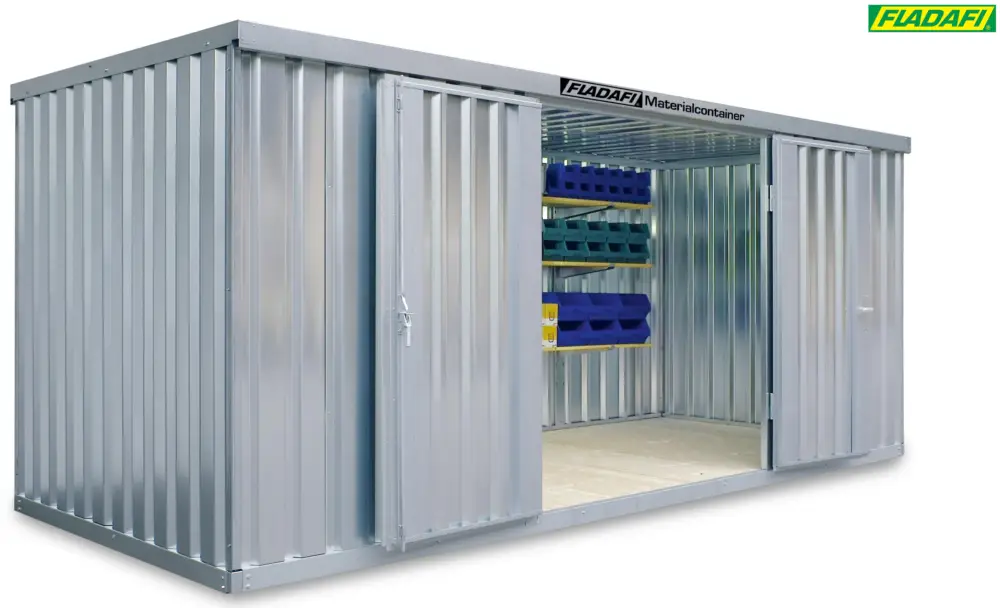 Preisreduziert FLADAFI Materialcontainer 5080 x 2170 x 2150 mm mit Holzboden - 2-flügelige Tür breit auf 5 m Seite