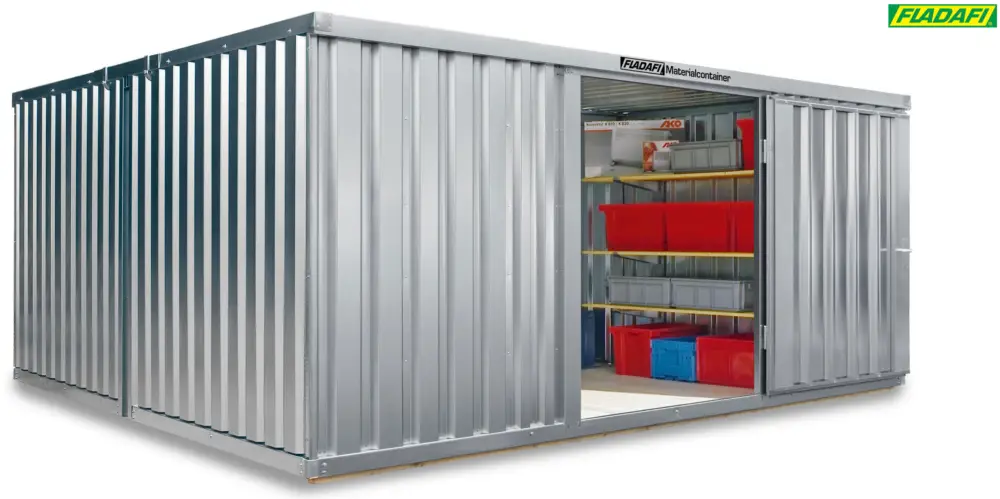 FLADAFI Materialcontainer Kombination 4050 x 4340 x 2150 mm mit Holzboden - 1-flügelige Tür auf 4 m Preis Gesenkt