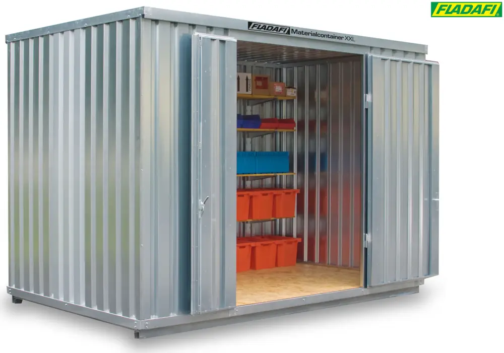FLADAFI Materialcontainer 4050 x 2540 x 2595 mm mit Holzboden - 2-flügelige Tür auf 2 m Seite Neue Ware