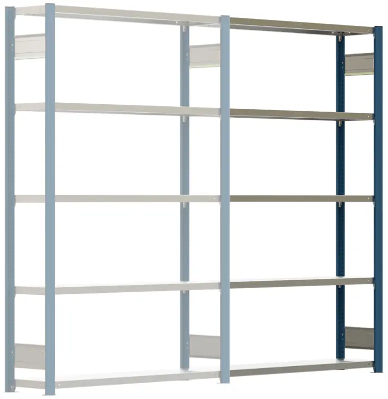 Regalwerk BERT Schwerlastregal 350 7 Anbaufeld 3000 x 1285 x 300 mm - RAL 5010 Nur Für Kurze Zeit