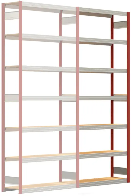 Regalwerk BERT Großfachregal 250 7 Anbaufeld 3000 x 1285 x 400 mm - RAL 3000 Geprüft