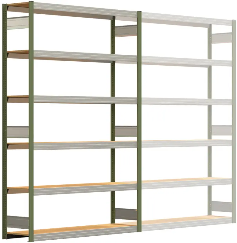 Regalwerk BERT Großfachregal 250 6 Grundfeld 2500 x 1695 x 400 mm - RAL 6011 Direkt Vom Hersteller