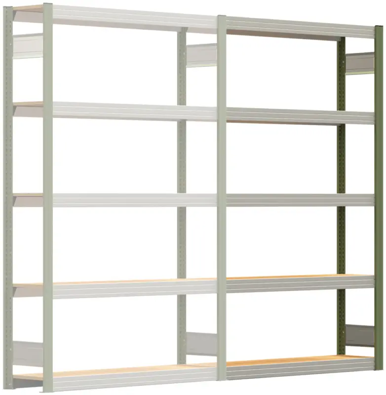 Regalwerk BERT Großfachregal 250 5 Anbaufeld 2000 x 1285 x 300 mm - RAL 6011 Mega-Angebot