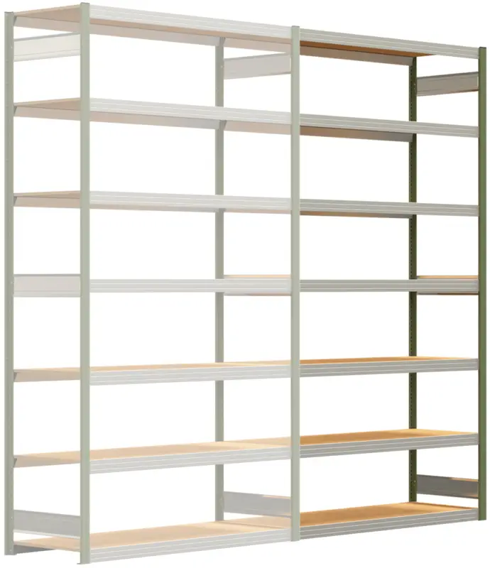 Regalwerk BERT Großfachregal 250 7 Anbaufeld 3000 x 1695 x 600 mm - RAL 6011 Sonderangebot
