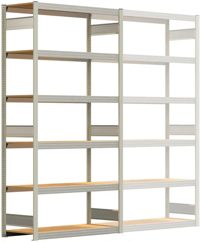 Regalwerk BERT Großfachregal 250 6 Grundfeld 2500 x 1285 x 500 mm - RAL 7035 Finale Aktion