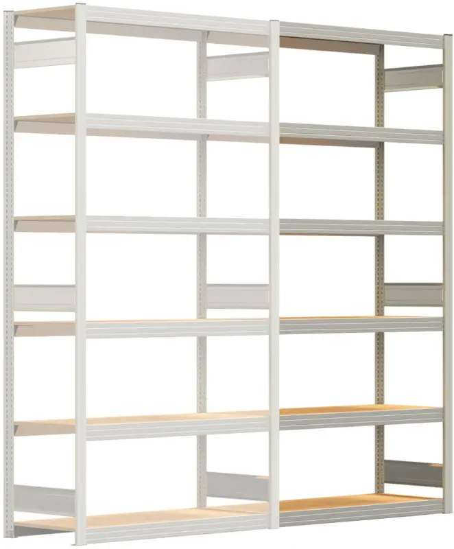Regalwerk BERT Großfachregal 250 6 Anbaufeld 2500 x 1285 x 500 mm - RAL 7035 Zertifiziert