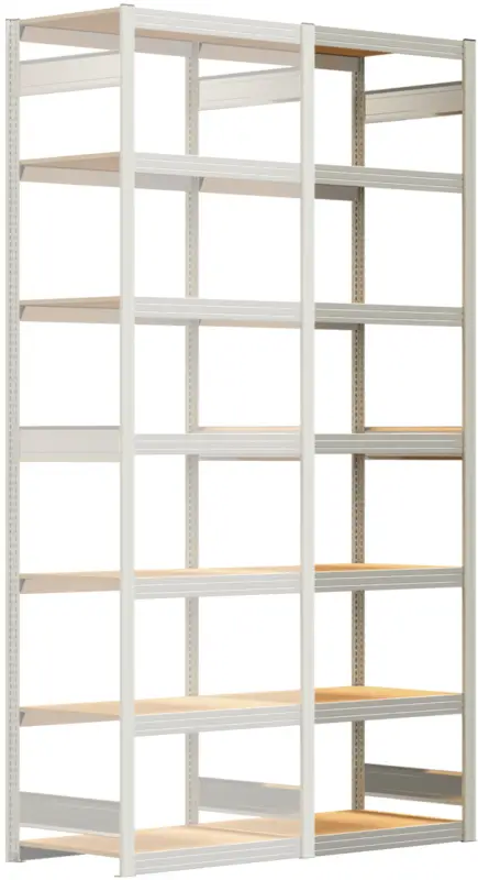 Regalwerk BERT Großfachregal 250 7 Anbaufeld 3000 x 875 x 600 mm - RAL 7035 Zertifiziert