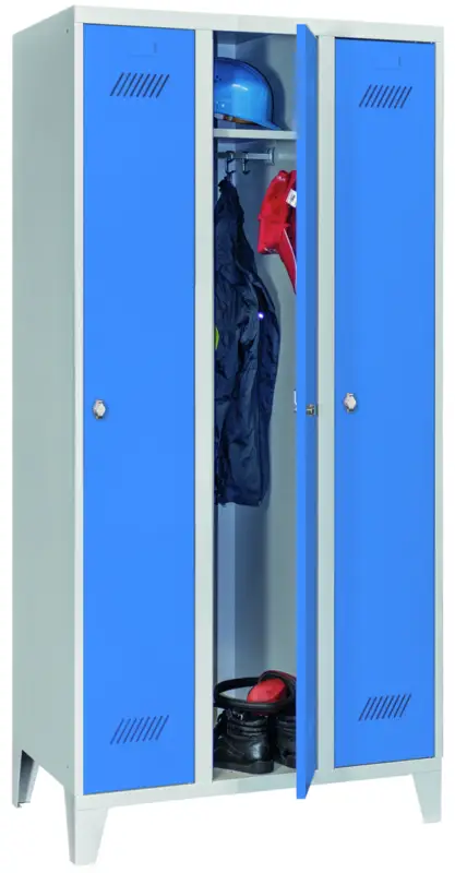 Pavoy Spind mit Füßen 1850 x 900 x 500 mm - 3 Abteile mit Drehriegel - RAL 7035 5012 Saisonangebot