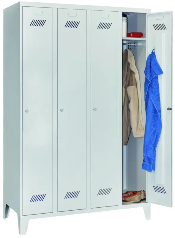 Sale Pavoy Spind mit Füßen 1850 x 1200 x 500 mm - 4 Abteile mit Zylinderschloss - RAL 7035