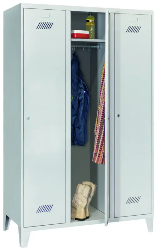 Pavoy Spind mit Füßen 1850 x 1200 x 500 mm - 3 Abteile mit Zylinderschloss - RAL 7035 Heißes Angebot