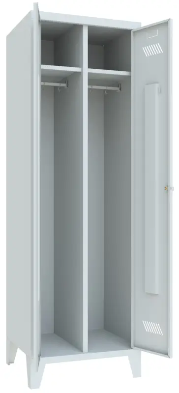 Pavoy Spind mit Füßen 1850 x 1170 x 500 mm - 2 Doppel-Abteile mit Zylinderschloss - RAL 7035 Preis Gesenkt