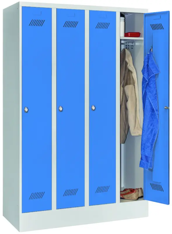 Pavoy Spind mit Sockel 1850 x 1200 x 500 mm - 4 Abteile mit Drehriegel - RAL 7035 5012 Neue Kollektion