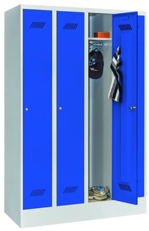Pavoy Spind mit Sockel 1850 x 1200 x 500 mm - 4 Abteile mit Zylinderschloss - RAL 7035 5010 Beliebt
