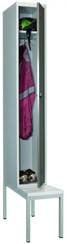 Letzte Chance Pavoy Spind mit Sitzbank PVC weiß 2150 x 300 x 500 mm - 1 Abteil mit Drehriegel - RAL 7035 7016
