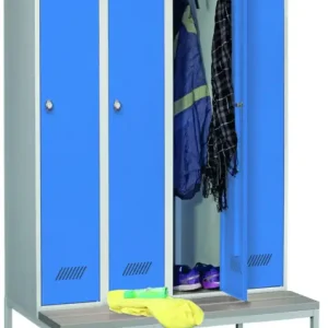 Versand Am Gleichen Tag Pavoy Spind mit Sitzbank PVC hellgrau 2150 x 1200 x 500 mm - 4 Abteile mit Drehriegel - RAL 7035 5012