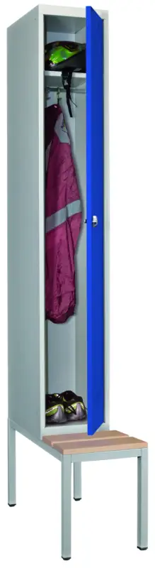 Pavoy Spind mit Sitzbank Holz Buche 2150 x 300 x 500 mm - 1 Abteil mit Drehriegel - RAL 7035 5010 Nur Für Kurze Zeit