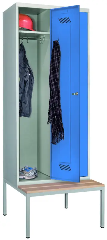 Pavoy Spind mit Sitzbank Holz Buche 2150 x 800 x 500 mm - 2 Abteile mit Drehriegel - RAL 7035 5012 Markenware