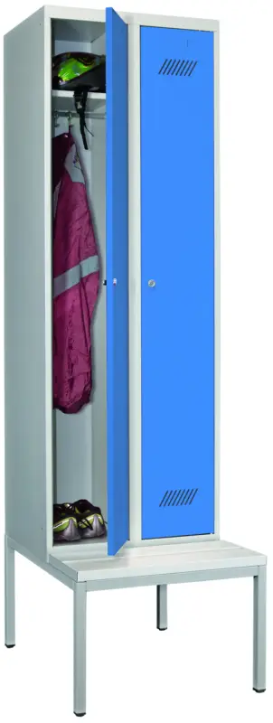 Pavoy Spind mit Sitzbank PVC weiß 2150 x 600 x 500 mm - 2 Abteile mit Zylinderschloss - RAL 7035 5012 Preis Gesenkt