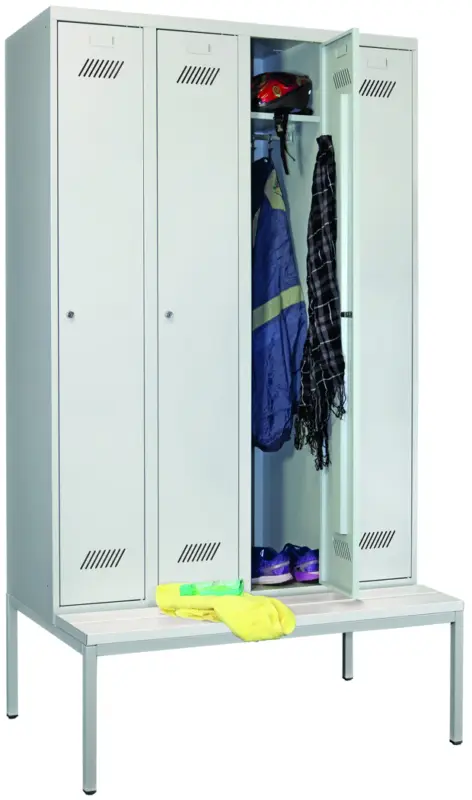 Pavoy Spind mit Sitzbank PVC weiß 2150 x 1200 x 500 mm - 4 Abteile mit Zylinderschloss - RAL 7035 Sofort Bestellen