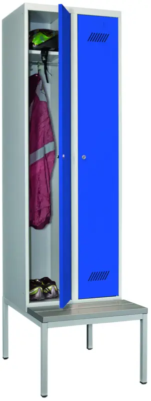 Pavoy Spind mit Sitzbank PVC hellgrau 2150 x 600 x 500 mm - 2 Abteile mit Zylinderschloss - RAL 7035 5010 Highlight
