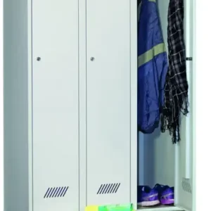 Abverkauf Pavoy Spind mit Sitzbank PVC hellgrau 2150 x 900 x 500 mm - 3 Abteile mit Zylinderschloss - RAL 7035