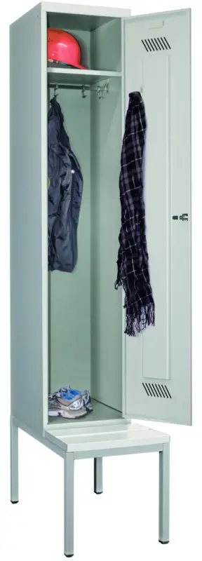 Pavoy Spind mit Sitzbank PVC weiß 2150 x 400 x 500 mm - 1 Abteil mit Zylinderschloss - RAL 7035 Jetzt Kaufen