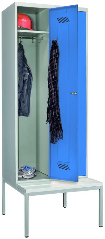 Bestpreis Pavoy Spind mit Sitzbank PVC weiß 2150 x 800 x 500 mm - 2 Abteile mit Zylinderschloss - RAL 7035 5012