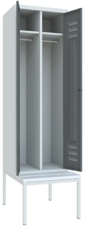 Sichere Zahlung Pavoy Spind mit Sitzbank PVC weiß 2150 x 600 x 500 mm - 1 Doppel-Abteil mit Drehriegel - RAL 7035 7016