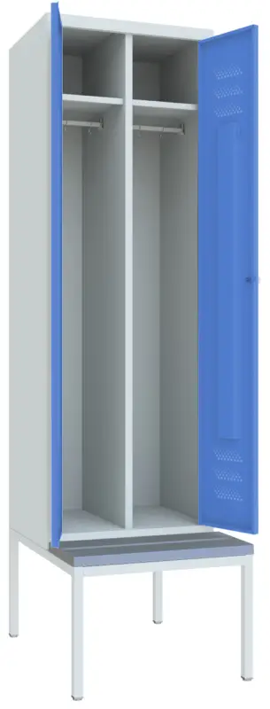 Top-Angebot Pavoy Spind mit Sitzbank PVC hellgrau 2150 x 600 x 500 mm - 1 Doppel-Abteil mit Drehriegel - RAL 7035 5012