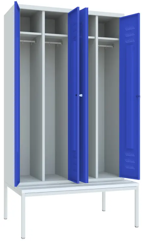 Pavoy Spind mit Sitzbank PVC weiß 2150 x 1170 x 500 mm - 2 Doppel-Abteile mit Drehriegel - RAL 7035 5010 Must-Have